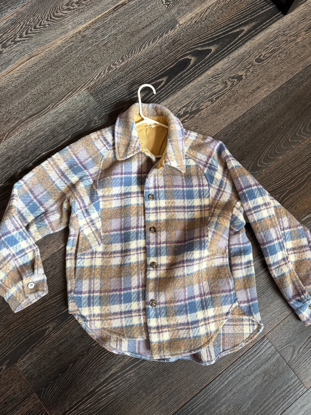 Mustard Seed Plaid Pea Coat in Blue, Tan & Cream